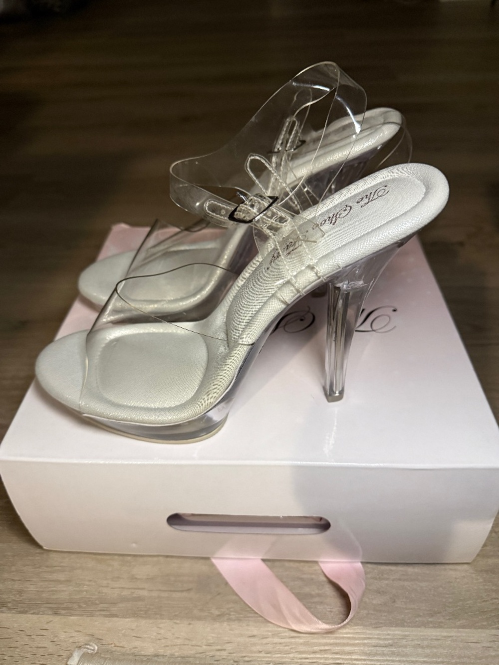 The Shoe Fairy Olympian Clear Competition Heels, Size 10